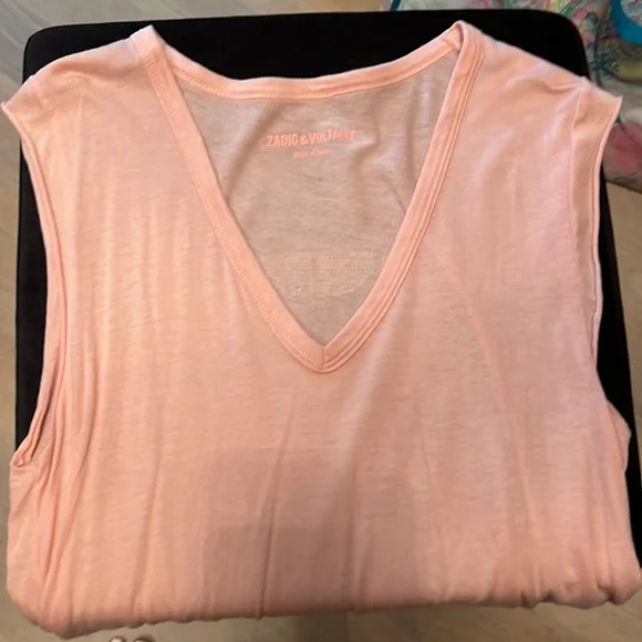 Zadig Voltaire Brooklyn Skull Top Blush Cap Sleeve Med T Shirt Rhinestone nwot!